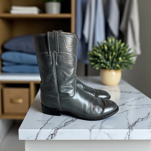 Mens Justin Gray Leather Western Cowboy Boots Style 3025 Size 10.5 B - Picture 3 of 7